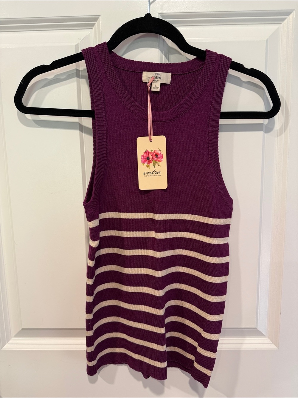 entro Plum Ribbed Tank with Cream Stripes — Sleeveless Knit